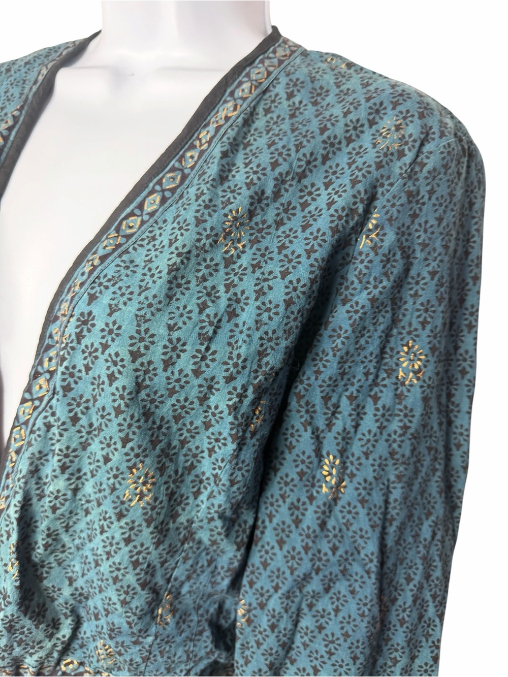 Anokhi Cotton Open Front Crop Cardigan Blouse Long Sleeve Size Large Bolero Top - Picture 5 of 8